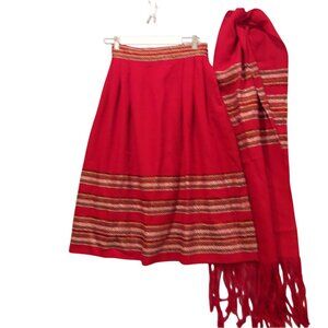 VTG Chamberlins Skirt Fringe scarf set Womens Waist 30 Red embellished Southwest